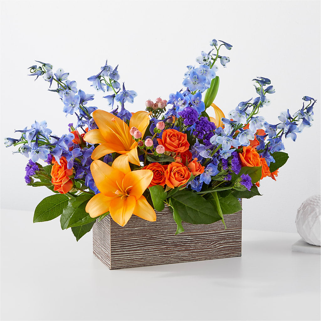 Radiant Citrus Box Bouquet – TIM'S TREEHOUSE NURSERY & FLORAL, Sutherlin OR