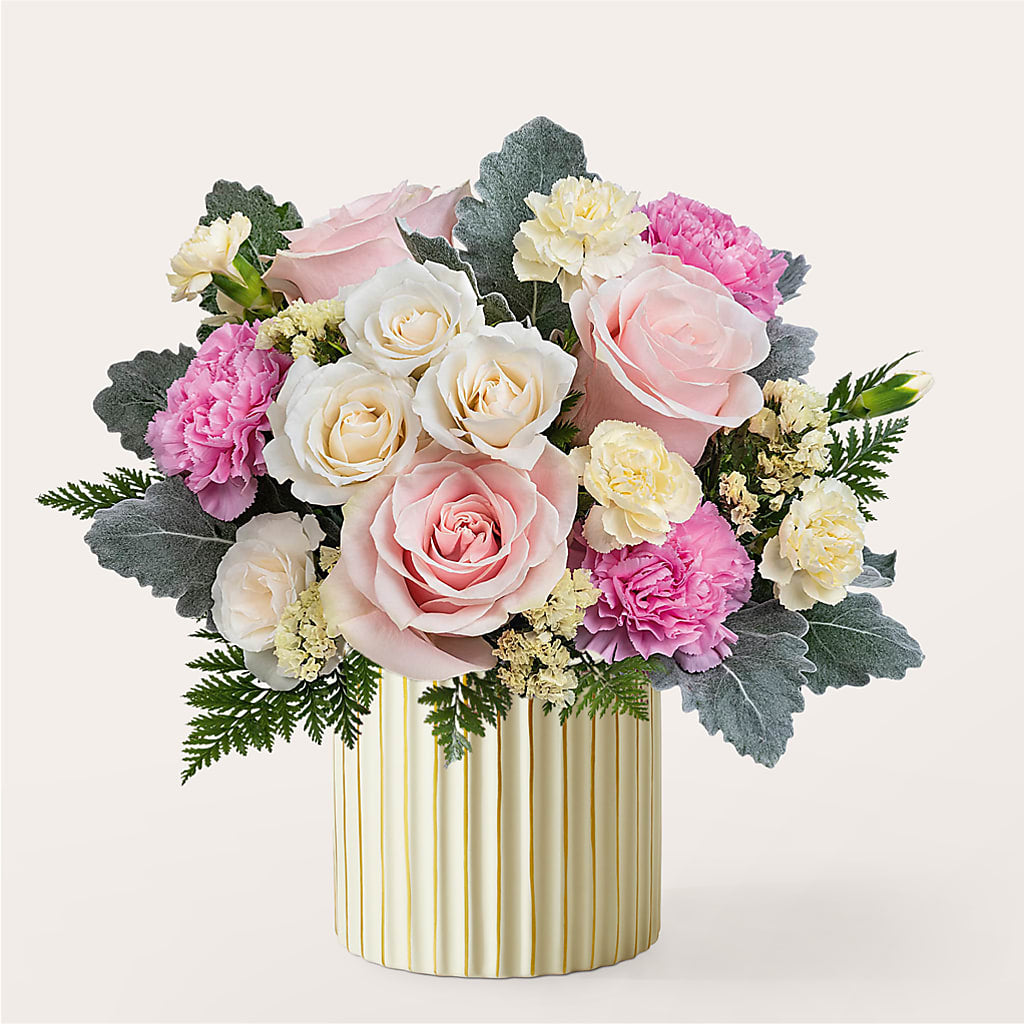 Blissful Moments Bouquet with Ivory Vase – TIM'S TREEHOUSE NURSERY & FLORAL, Sutherlin OR