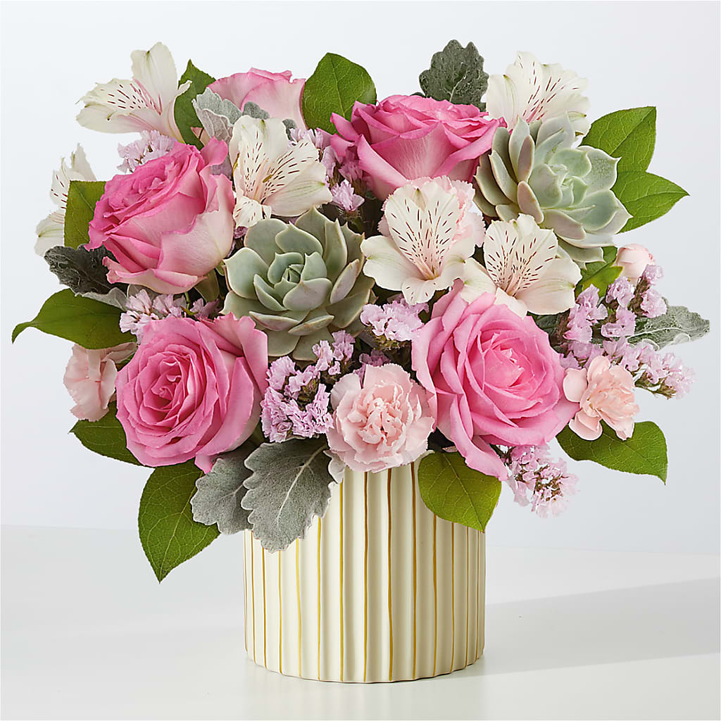 Dusty Rose Bouquet with Ivory Vase – TIM'S TREEHOUSE NURSERY & FLORAL, Sutherlin OR