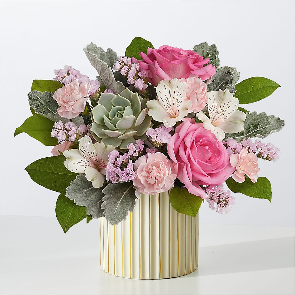 Dusty Rose Bouquet with Ivory Vase – TIM'S TREEHOUSE NURSERY & FLORAL, Sutherlin OR