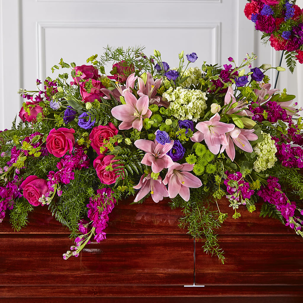Radiant Tribute Casket Spray – TIM'S TREEHOUSE NURSERY & FLORAL, Sutherlin OR