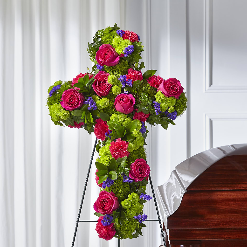 Tribute Rose Floral Cross – TIM'S TREEHOUSE NURSERY & FLORAL, Sutherlin OR