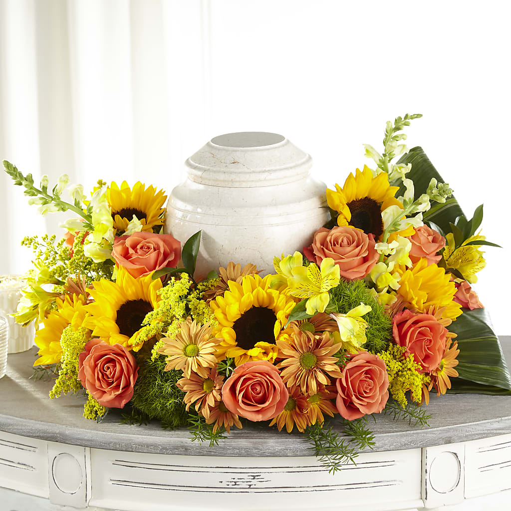 Faithful Sunflower Cremation Adornment – TIM'S TREEHOUSE NURSERY & FLORAL, Sutherlin OR