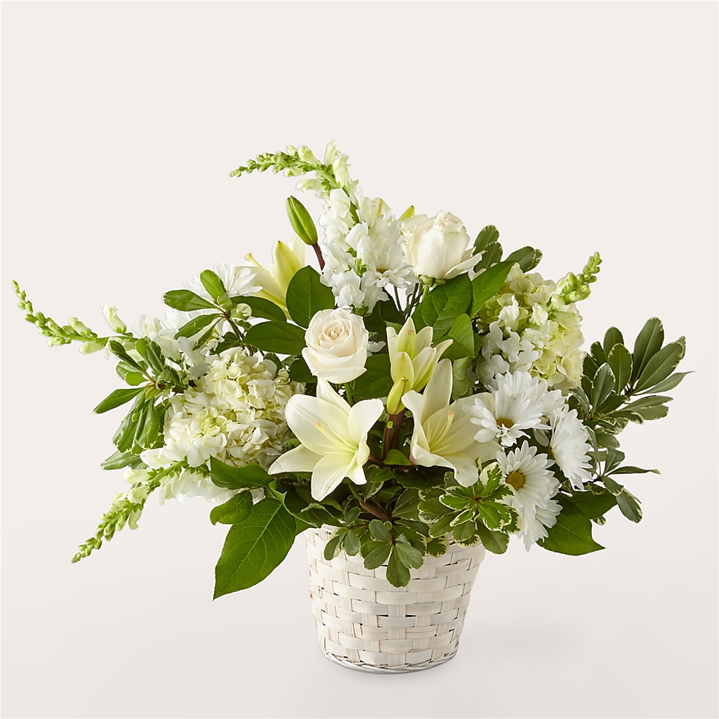 Ivory Elegance Floral Basket – TIM'S TREEHOUSE NURSERY & FLORAL, Sutherlin OR
