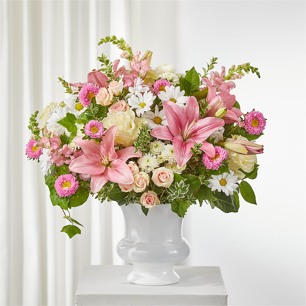 Empathetic Blooms Urn Arrangement – TIM'S TREEHOUSE NURSERY & FLORAL, Sutherlin OR