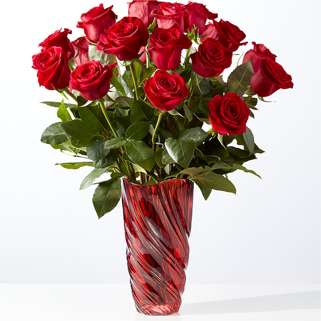 Classic Love Red Rose Bouquet with Luxe Swirl Vase – TIM'S TREEHOUSE NURSERY & FLORAL, Sutherlin OR