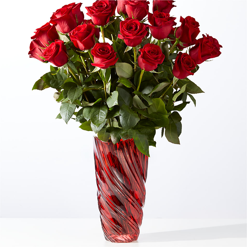 Classic Love Red Rose Bouquet with Luxe Swirl Vase – TIM'S TREEHOUSE NURSERY & FLORAL, Sutherlin OR