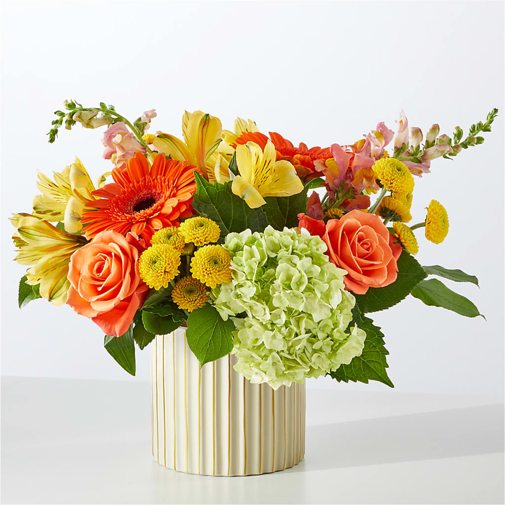 Autumn Sunshine Bouquet with Ivory Vase – TIM'S TREEHOUSE NURSERY & FLORAL, Sutherlin OR