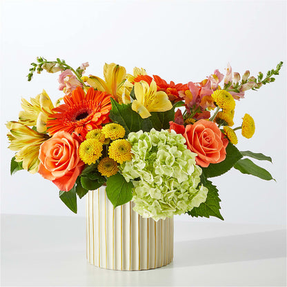 Autumn Sunshine Bouquet with Ivory Vase – TIM'S TREEHOUSE NURSERY & FLORAL, Sutherlin OR