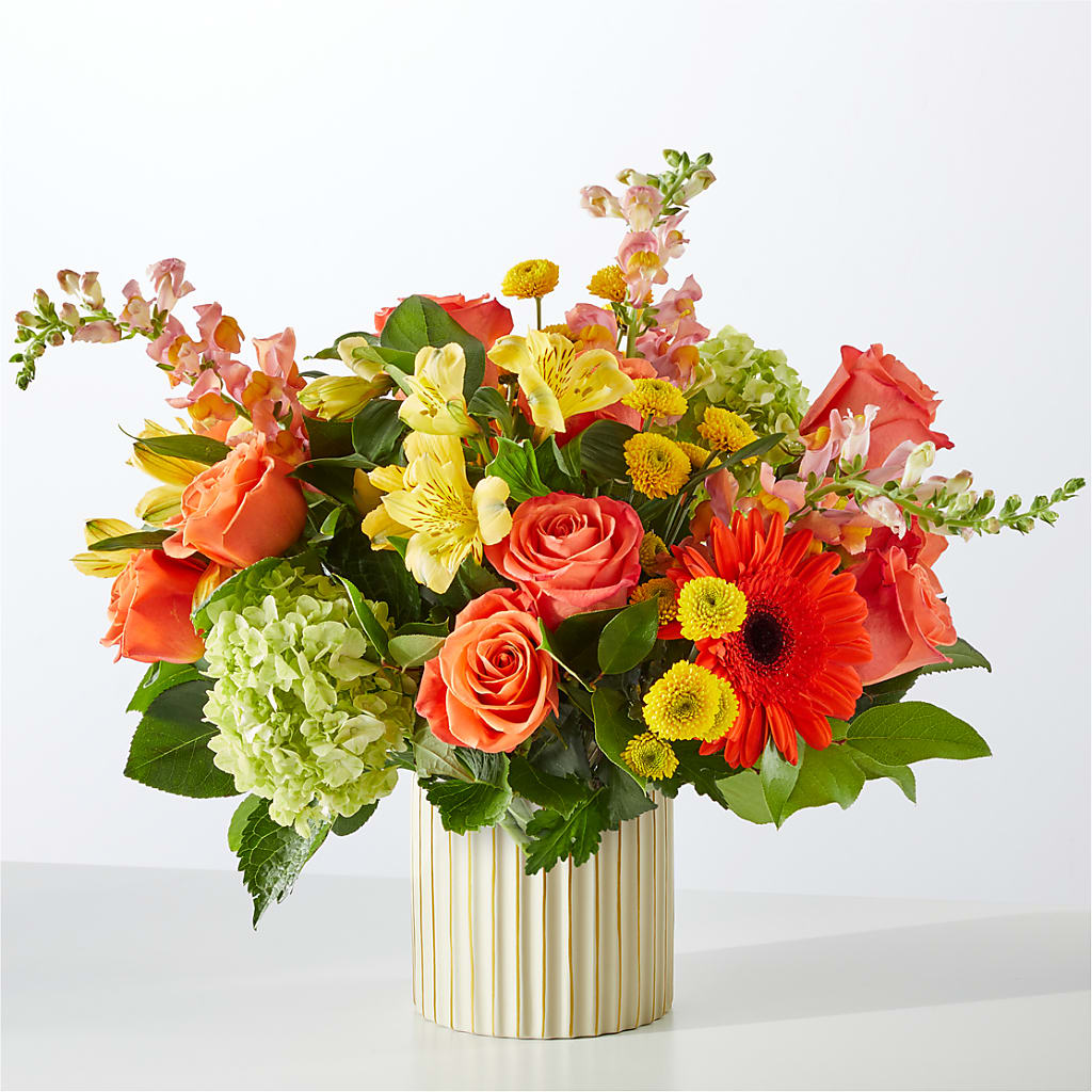 Autumn Sunshine Bouquet with Ivory Vase – TIM'S TREEHOUSE NURSERY & FLORAL, Sutherlin OR