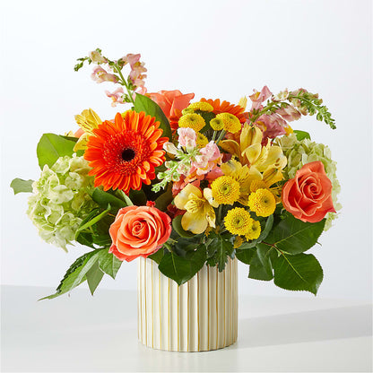 Autumn Sunshine Bouquet with Ivory Vase – TIM'S TREEHOUSE NURSERY & FLORAL, Sutherlin OR