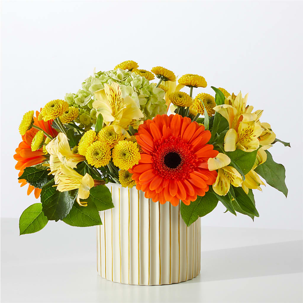 Autumn Sunshine Bouquet with Ivory Vase – TIM'S TREEHOUSE NURSERY & FLORAL, Sutherlin OR