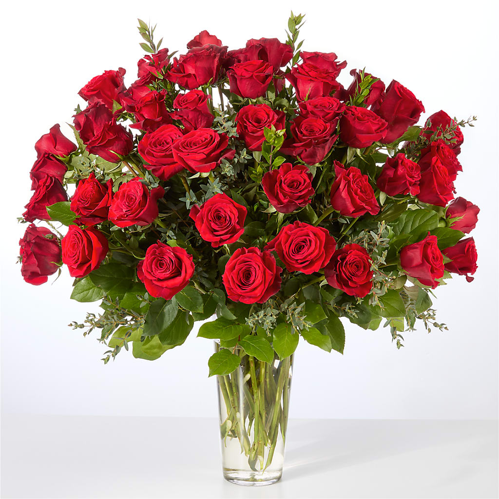 Forever Yours Fifty Stem Red Rose Bouquet – TIM'S TREEHOUSE NURSERY & FLORAL, Sutherlin OR